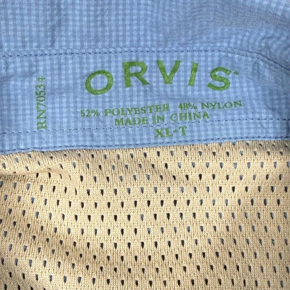 Orvis Mens XL Tall Long Sleeve Button Front Fishing Shirt Blue Nylon Vented - Picture 6 of 11